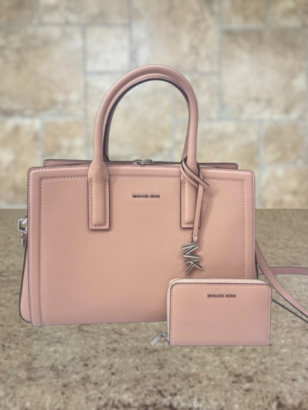 Michael Kors Laila Medium Leather Satchel & Marching Wallet Smoky Rose Pink